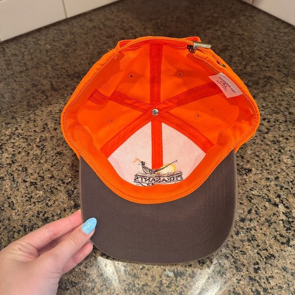 Vtg Pheasants Forever Outdoor Cap Hunting Hat Adjustable Orange Brown Made in US